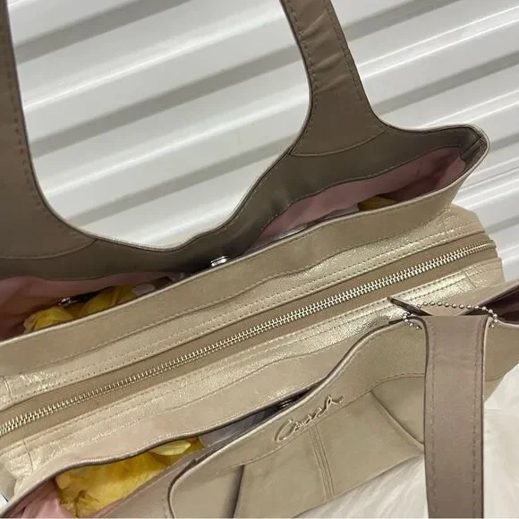 • COACH Shimmer Champagne Leather Carryall Tote Gallery Shoulder Bag - Picture 13 of 13